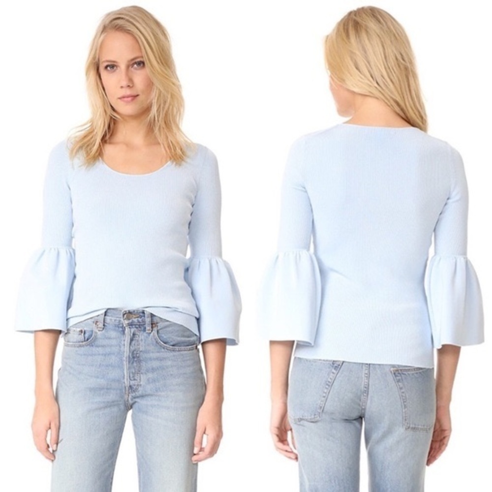 Elizabeth and James Willow Top Bell Sleeves Ribbed Blue Size Small